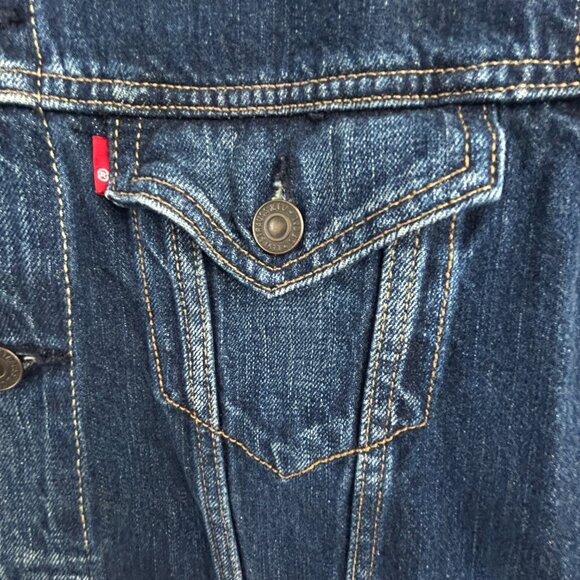 Levi’s Men’s Denim Trucker Jacket with Orange Corduroy Collar – Size Small - Picture 4 of 10